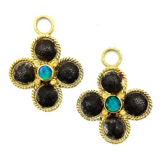 "Gotham" Drops for Hoop Earrings (Australian Opal, 18k Gold, Oxidized Sterling Silver)