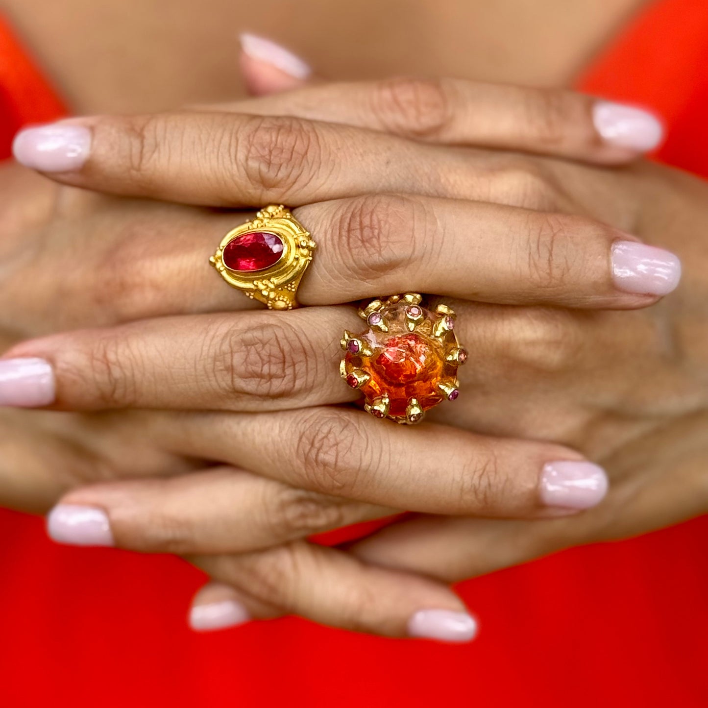 "Fiery Octopus" (Mexican Fire Opal, Pink & Orange Sapphire, 22k Gold)