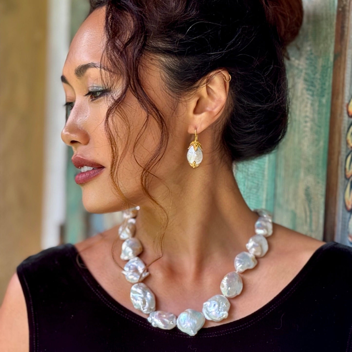 "Lola Baroque" Necklace (White Freshwater Pearl, 22k, 18k Gold)
