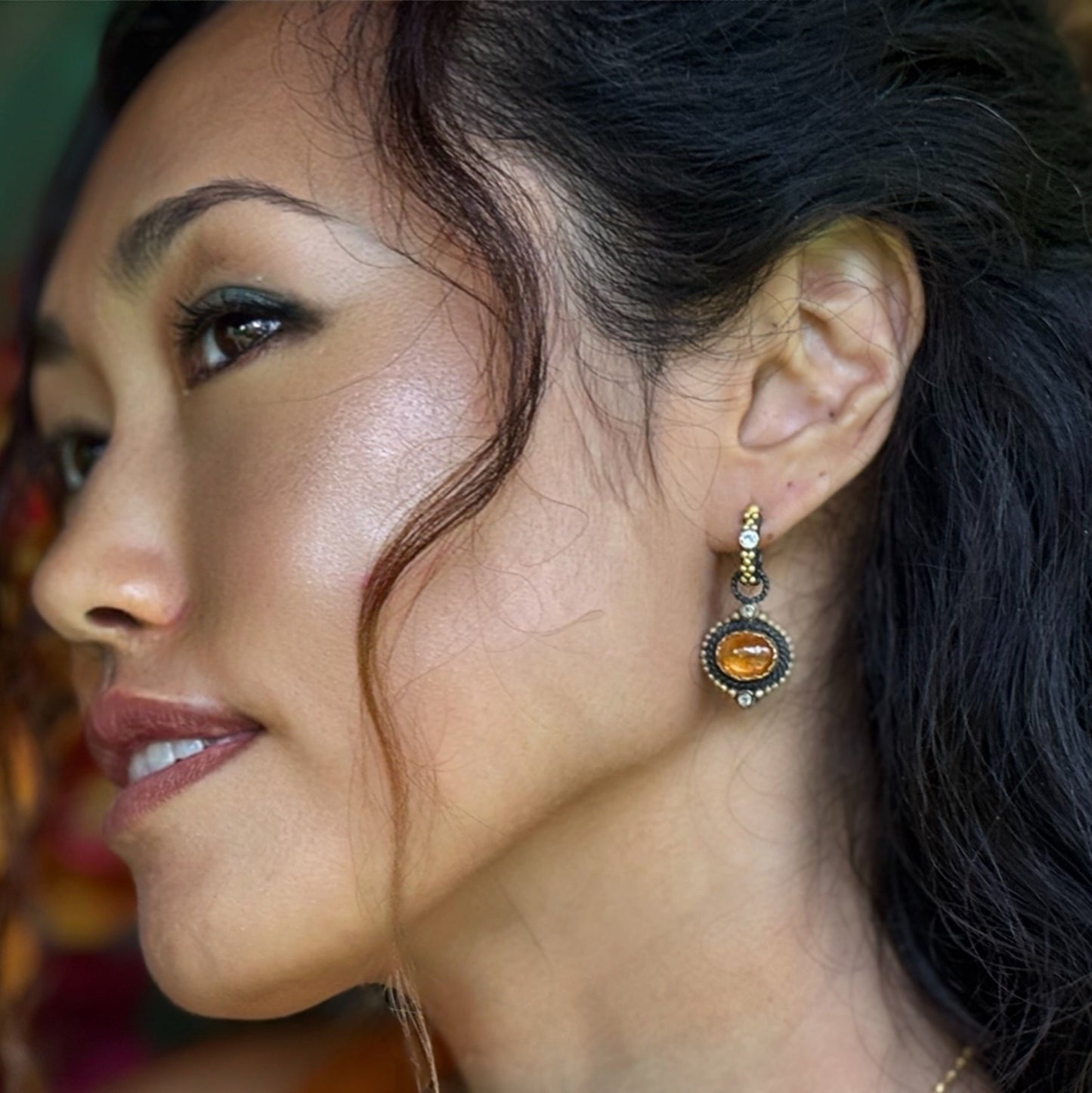 "Equus" Drops for Hoop Earrings (Mandarin Garnet, 18k Gold, Oxidized Sterling Silver)