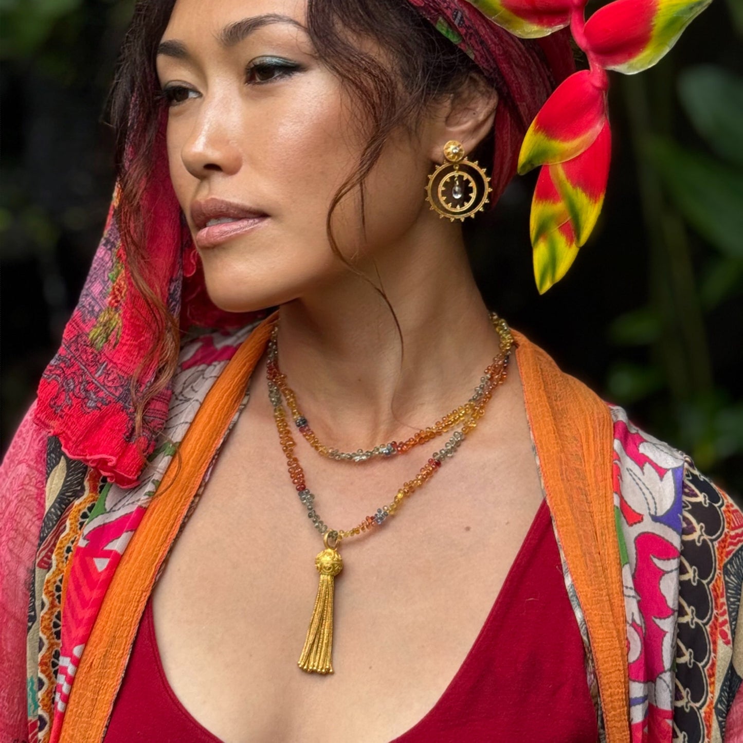 "Lola Francine" Necklace (Multicolor Sapphire Briolettes, 18k, 22k Gold)