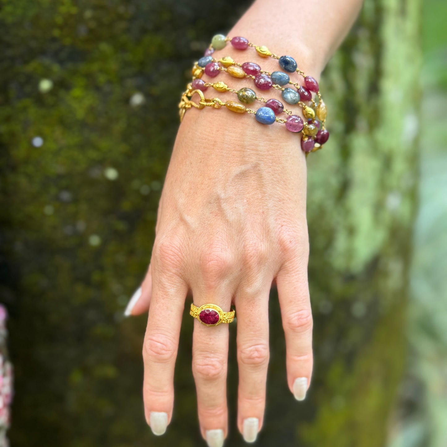 "Winona Bangkok" Necklace (Multicolored Sapphire, Ruby, 22k, 18k Gold)