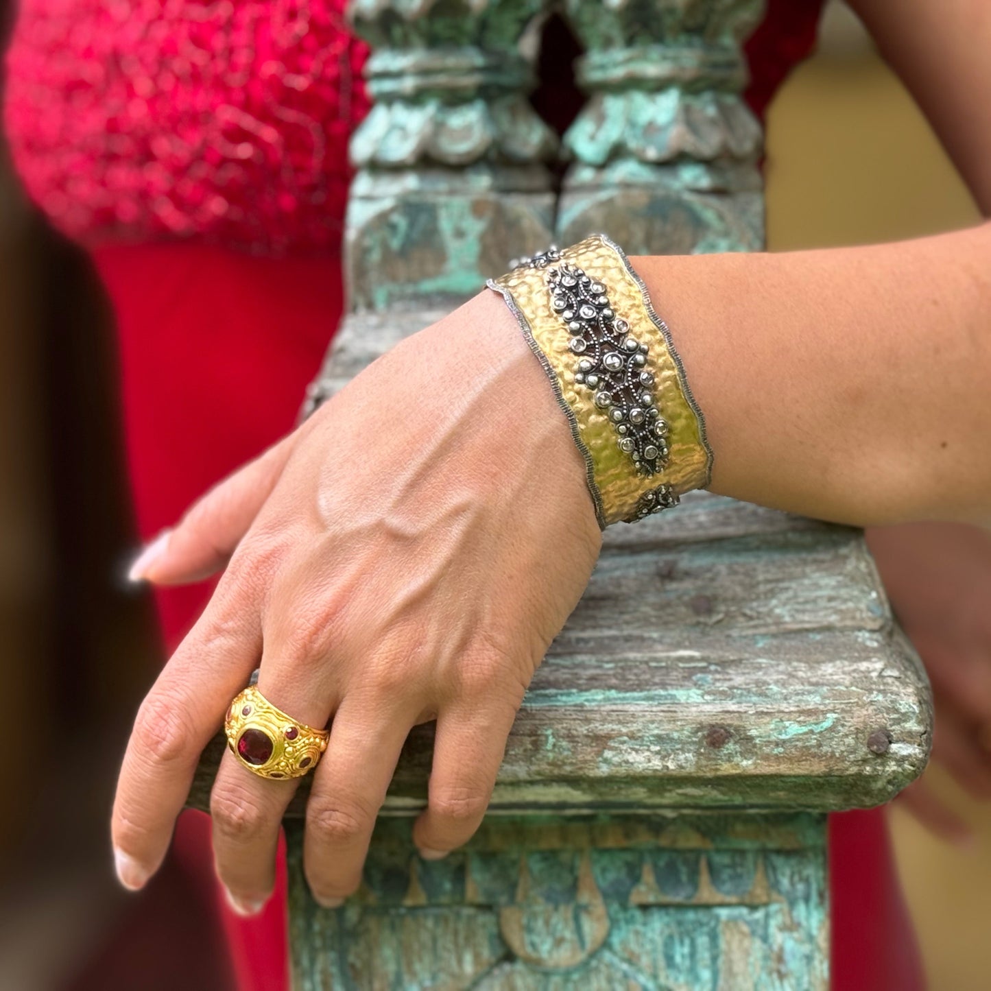 "Dubrovnik" Cuff Bracelet (Diamond, 22k Gold, Oxidized Sterling Silver)
