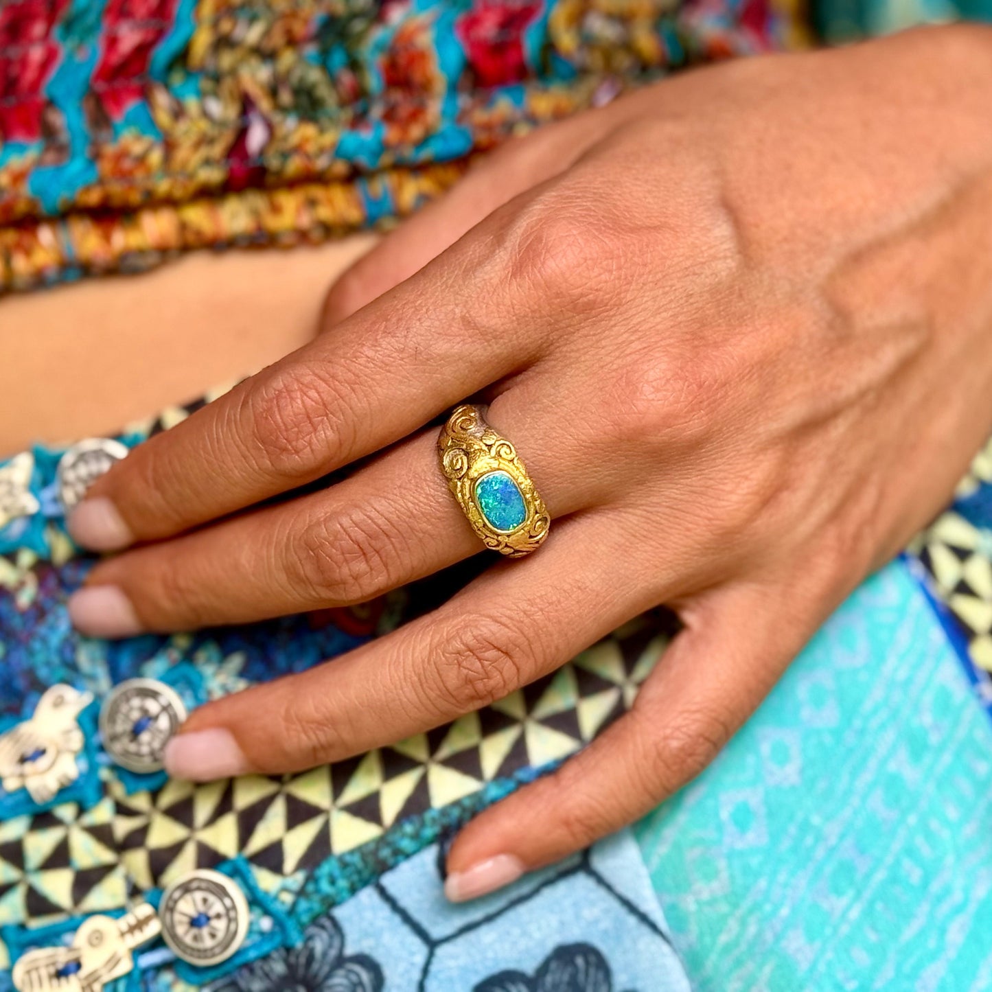 "Glastonbury" Ring (Australian Opal, 22k Gold, Sterling Silver)