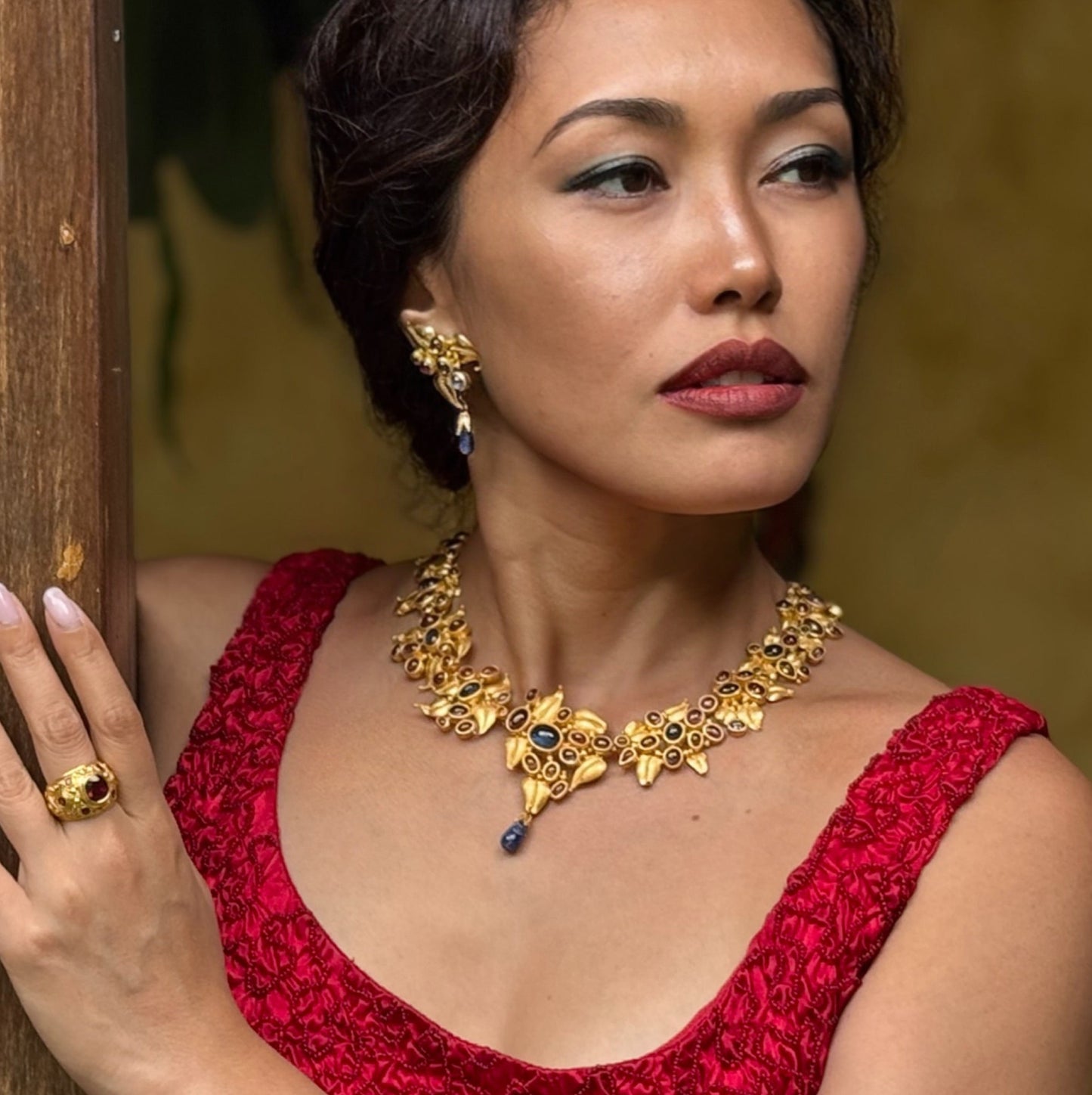 "Ophelia" Necklace (Multicolor African Sapphire, Ruby, 22k Gold)