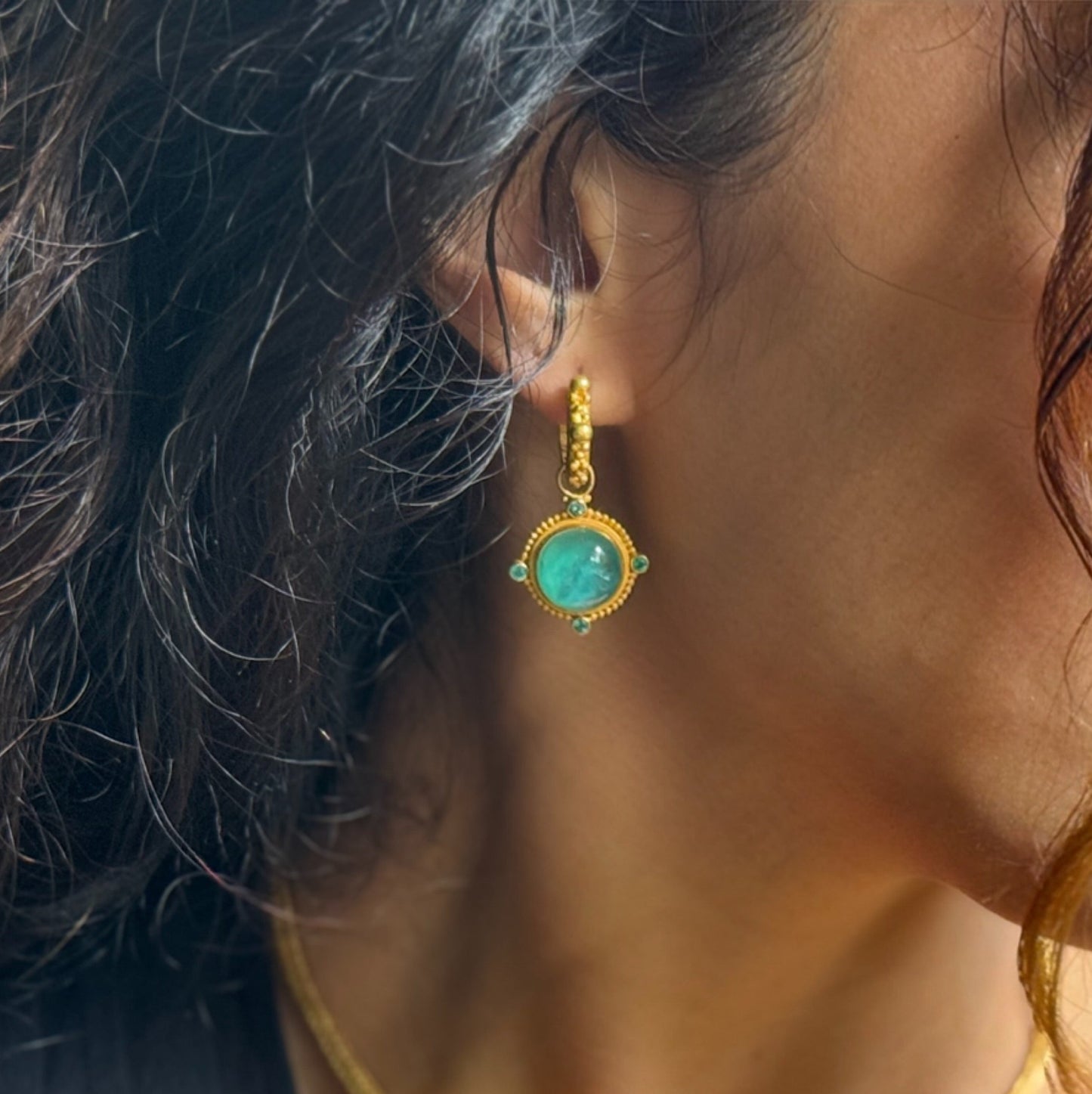 "Lola Peru" Necklace (Blue-Green Peruvian Opal, 22k, 18k Gold)