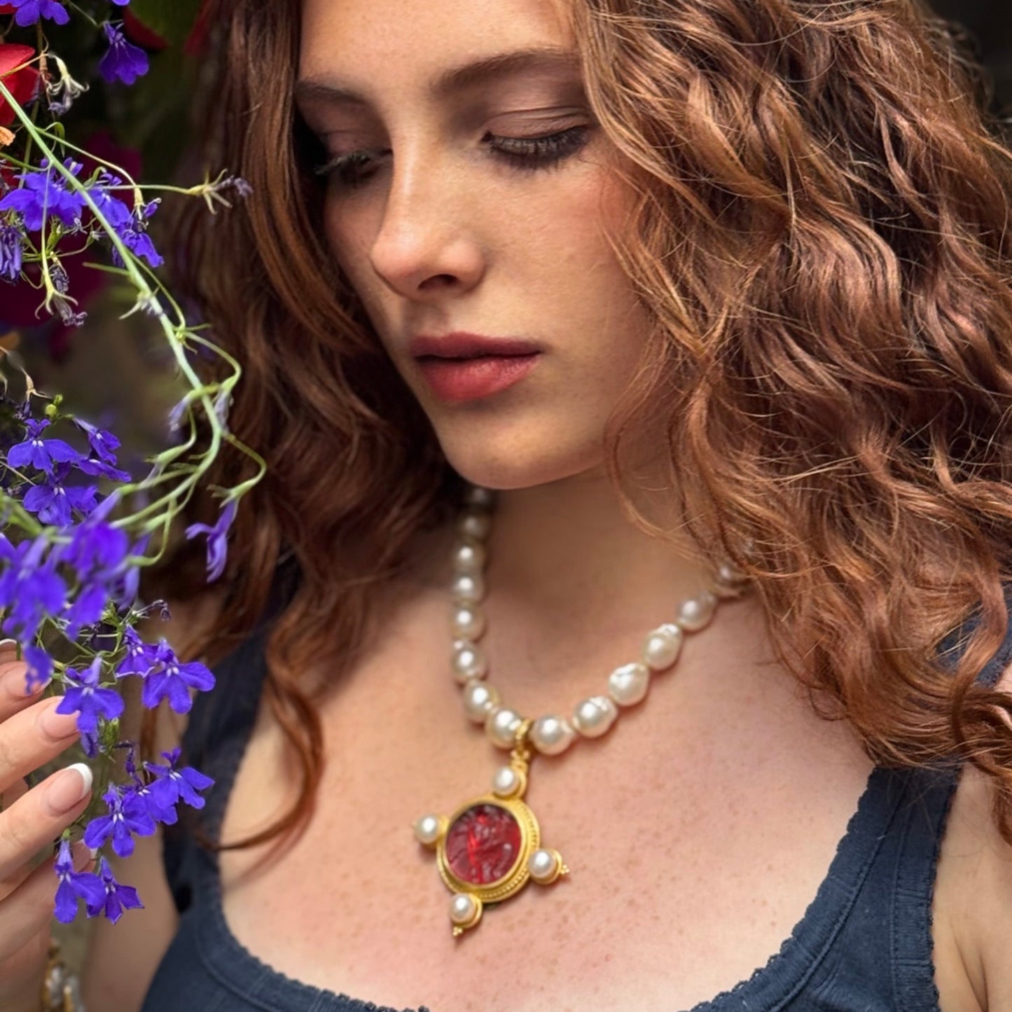 "Vienna" Pendant (Venetian Glass, Pearl, 22k Gold)