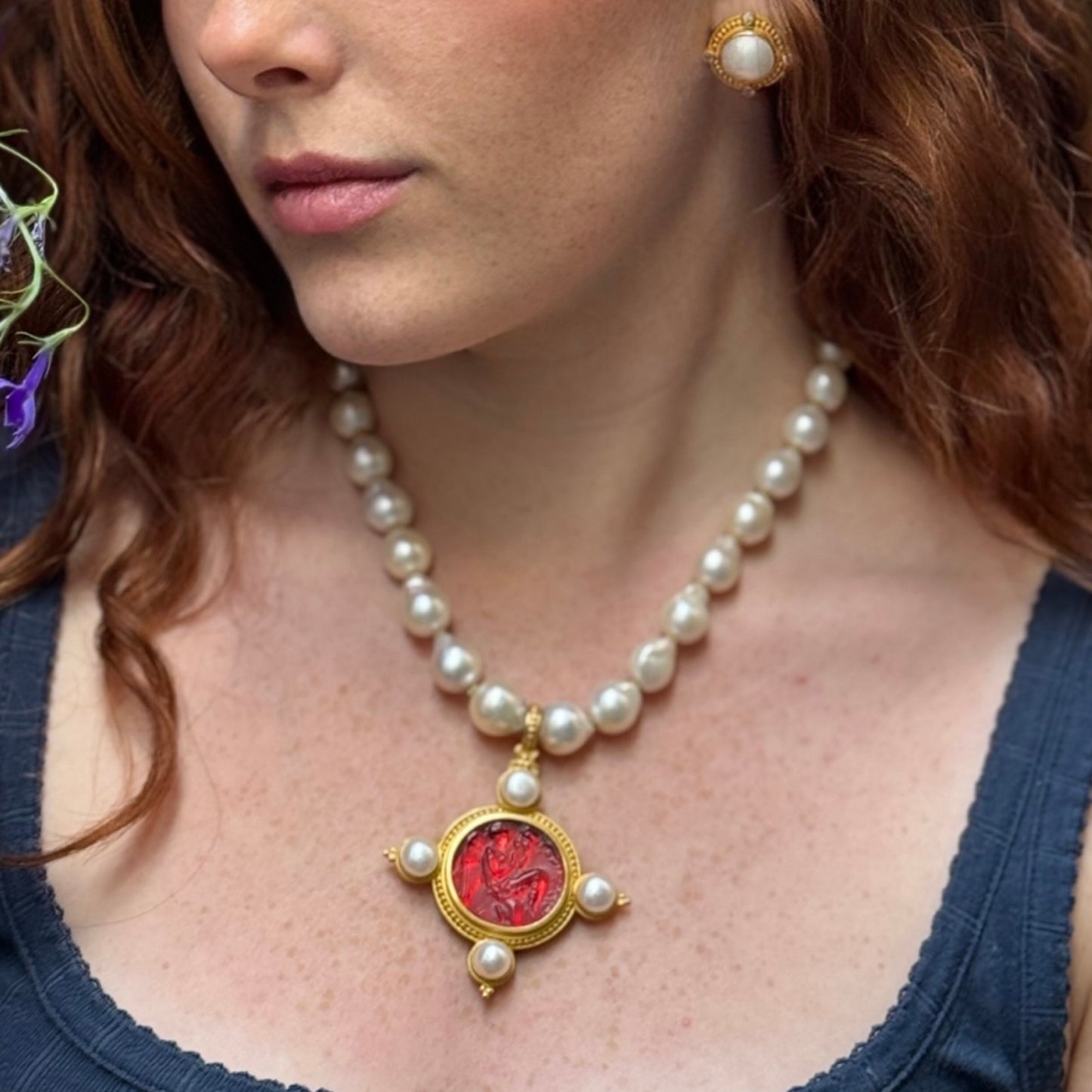"Vienna" Pendant (Venetian Glass, Pearl, 22k Gold)