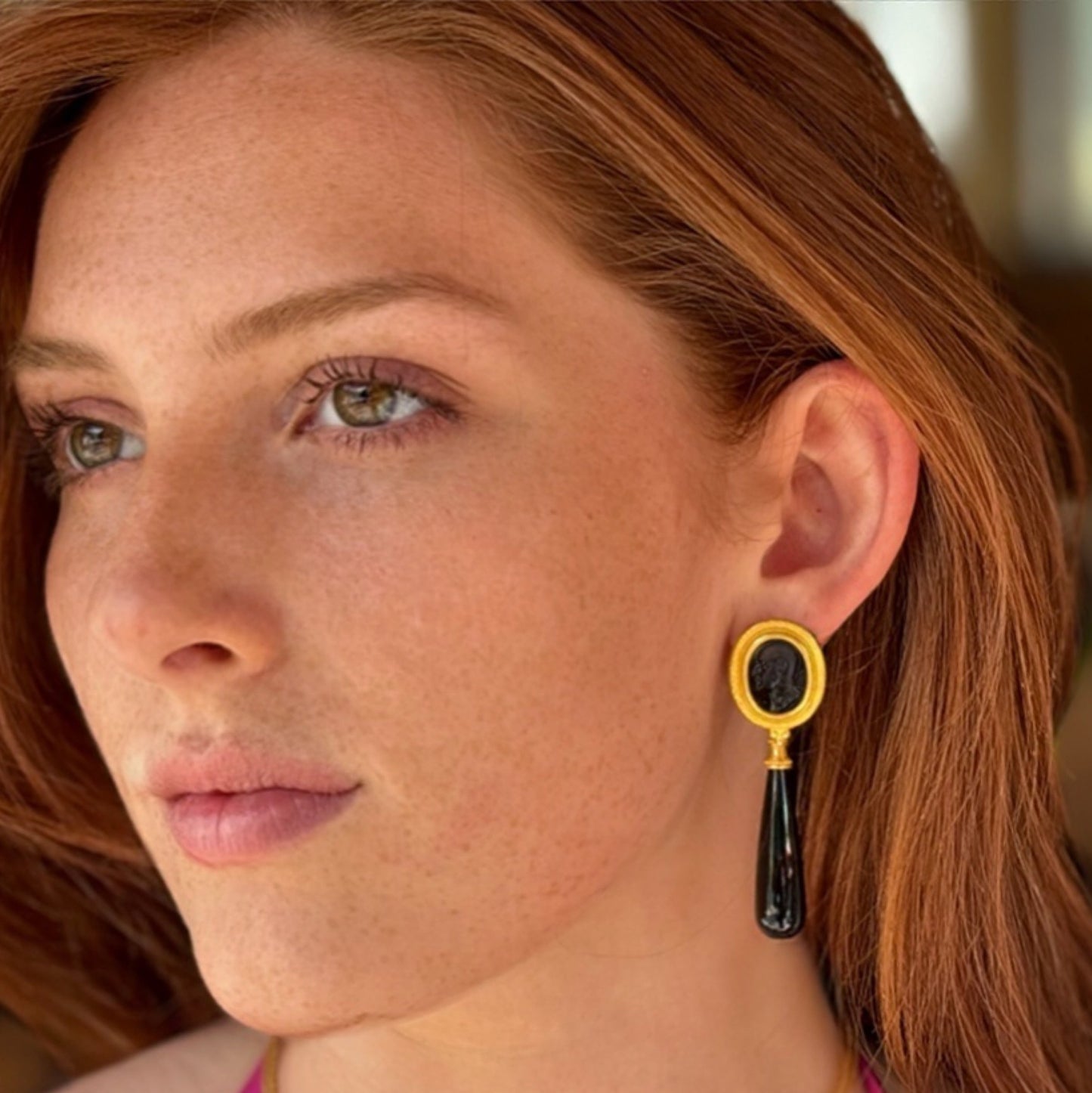 "Trio" Button Earrings (Black Venetian Glass, 22k, 18k Gold)