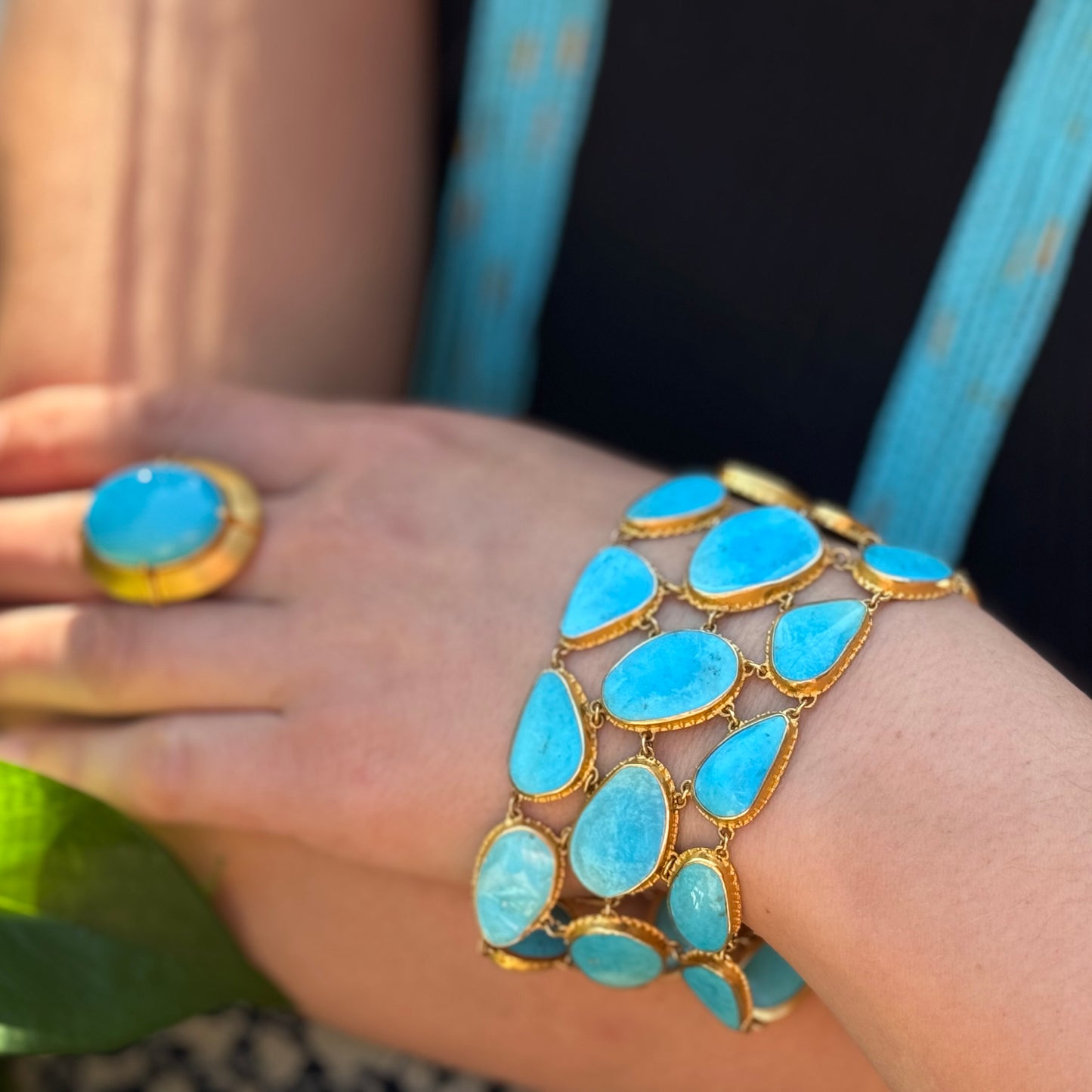 "Cielo Fishnet" Bracelet (Arizona Sleeping Beauty Turquoise, 22k Gold)