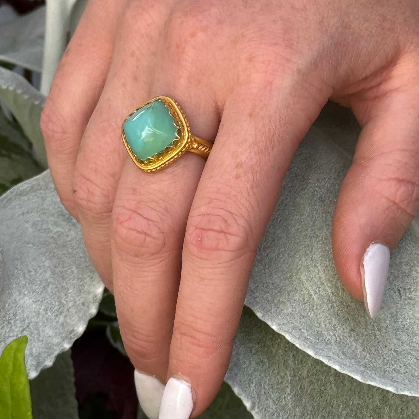 "Lola Peru" Necklace (Blue-Green Peruvian Opal, 22k, 18k Gold)
