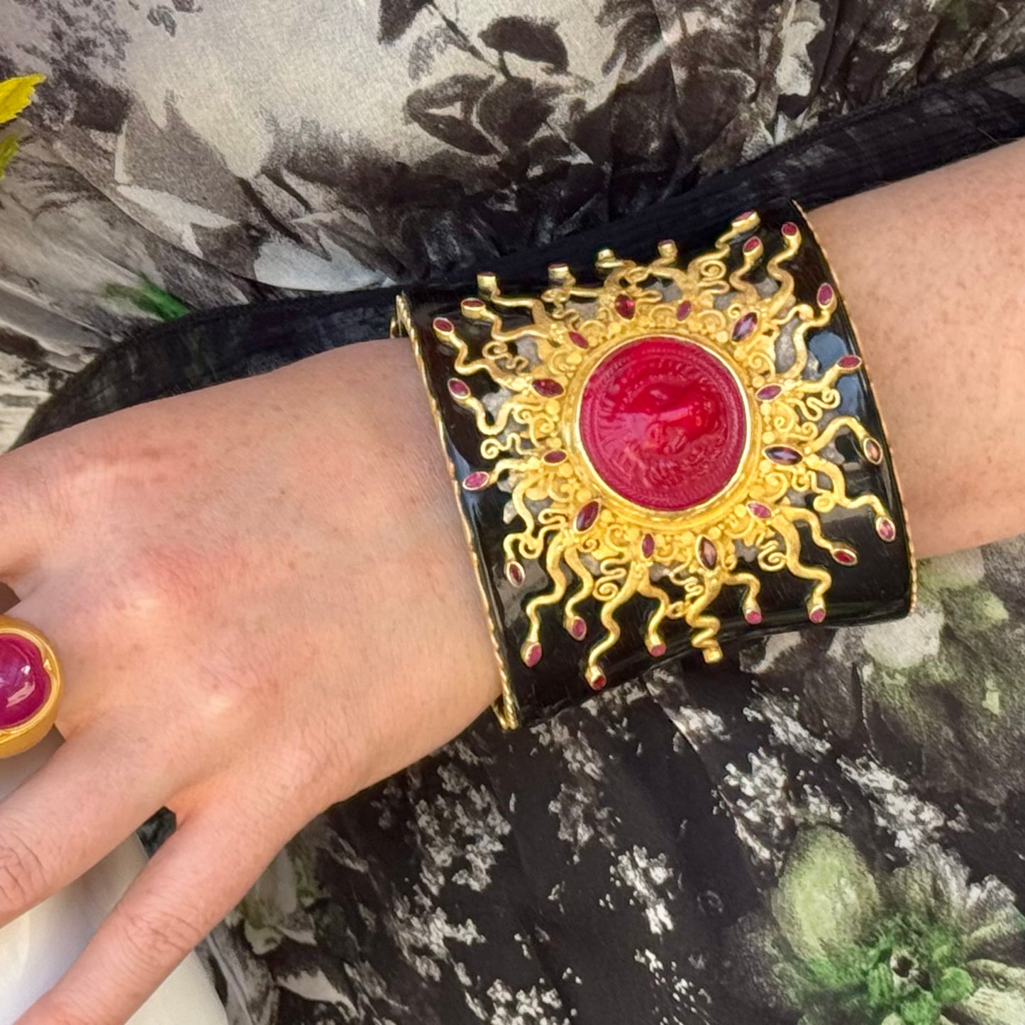 "Conception" Cuff Bracelet (Horn, Venetian Glass, Ruby, Silver, 22k Gold)