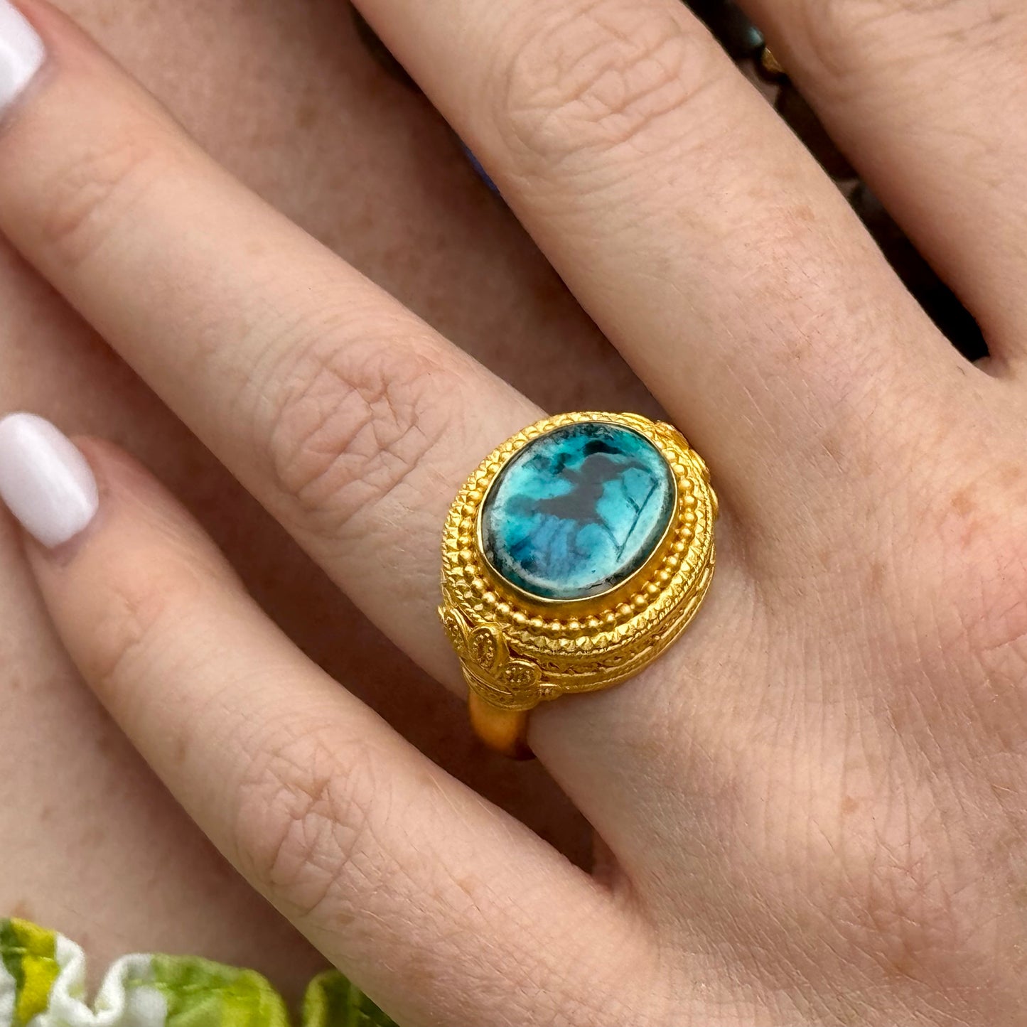 "Mycenae" Ring (Roman Faience Artifact, 22k Gold)