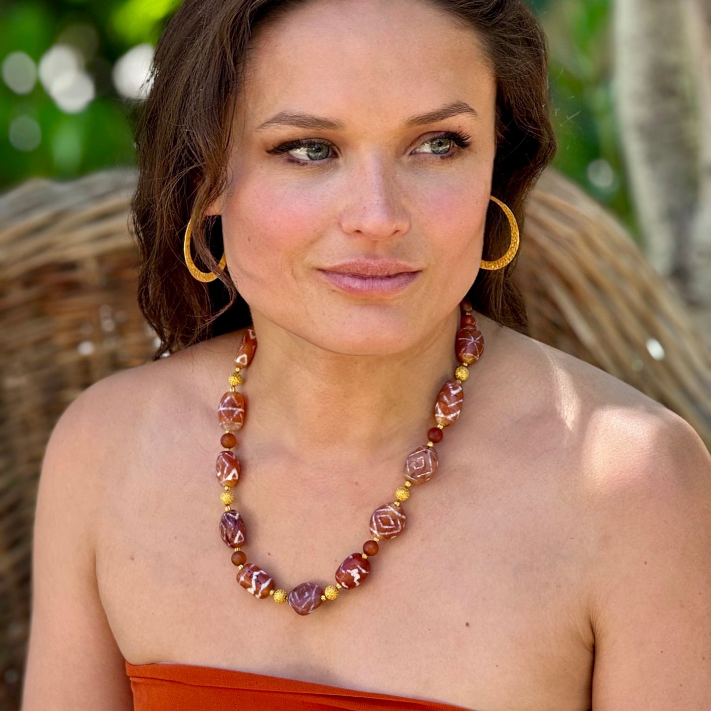 "Lola Afghani" Necklace (Carnelian Agate, 22k, 18k Gold)