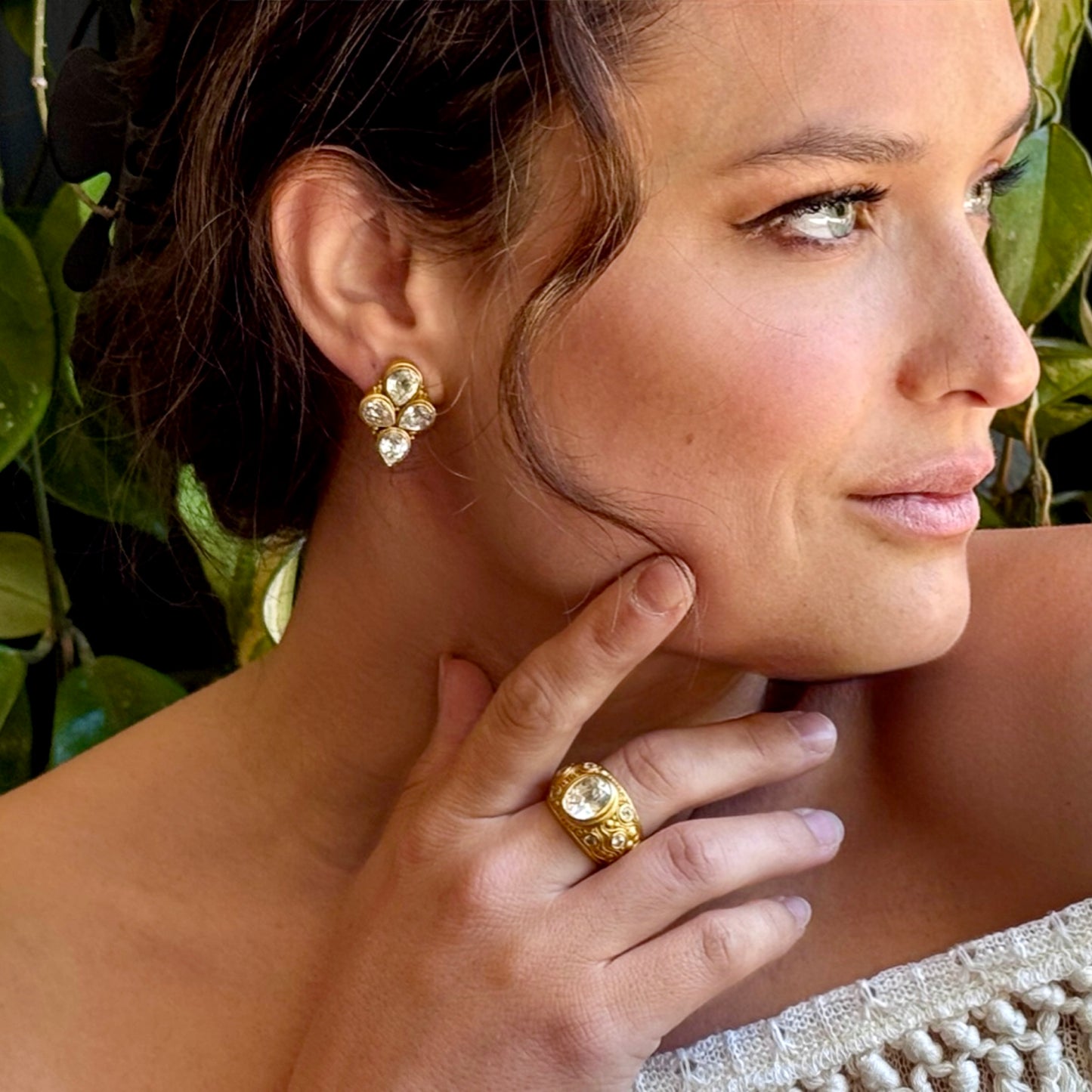 "White Dove" Dangle Earrings (White Cambodian Zircon, 22k, 18k Gold)