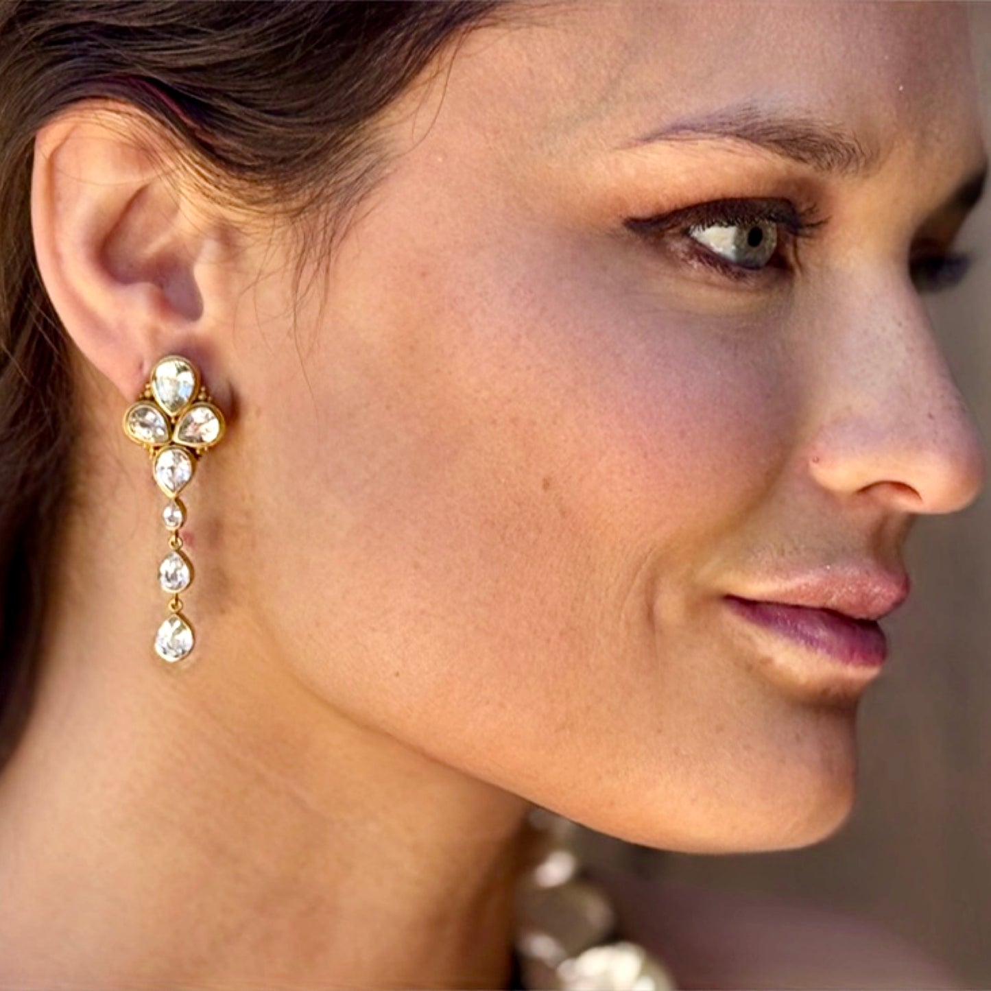 "White Dove" Dangle Earrings (White Cambodian Zircon, 22k, 18k Gold)