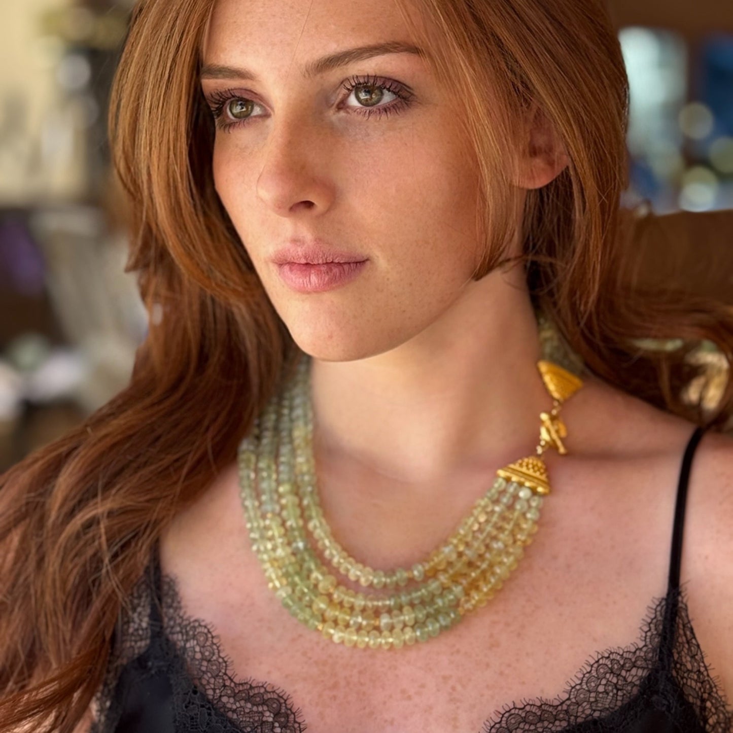 "Lana Ombre" Necklace (Prehnite Beads, 18k, 22k Gold)