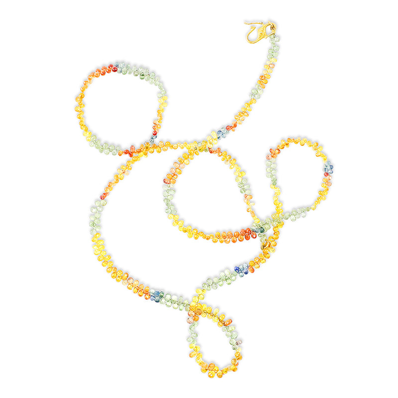 "Lola Francine" Necklace (Multicolor Sapphire Briolettes, 18k, 22k Gold)