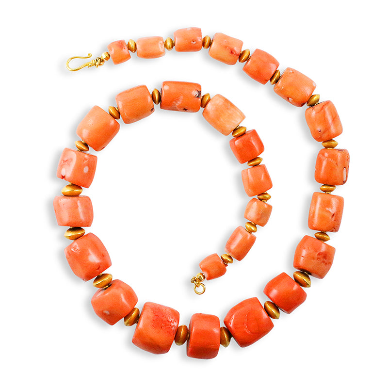 "Long Lola Circus" Necklace (Antique Tibetan Tribal Coral, 18k Gold)