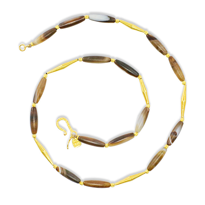 "Fluted Lola" Necklace (Banded Agate, 22k, 18k Gold)