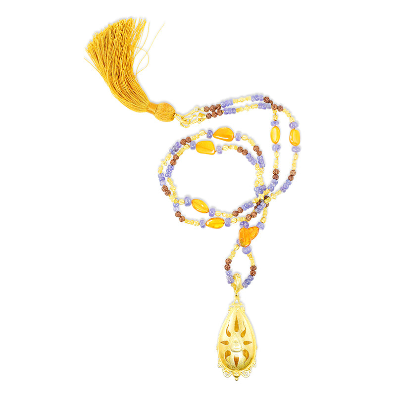 "Candi Buddha" Pendant (Amber, Tanzanite, 22k, 18k Gold)