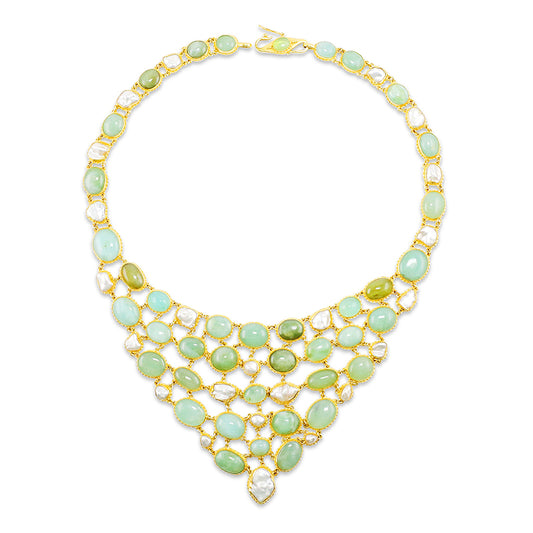 "Florida Fishnet" Bib Necklace (Peruvian Opal, Keshi Pearl, 18k, 22k Gold)