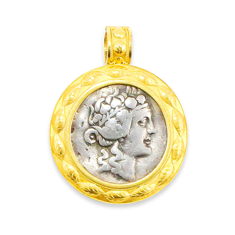 "Laurel Leaf" Pendant (Ancient Greek Silver Coin, 22k Gold)