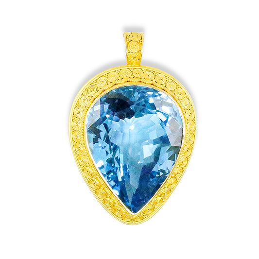 "Susie Spiral" Pendant (Swiss Blue Topaz, 22k Gold)