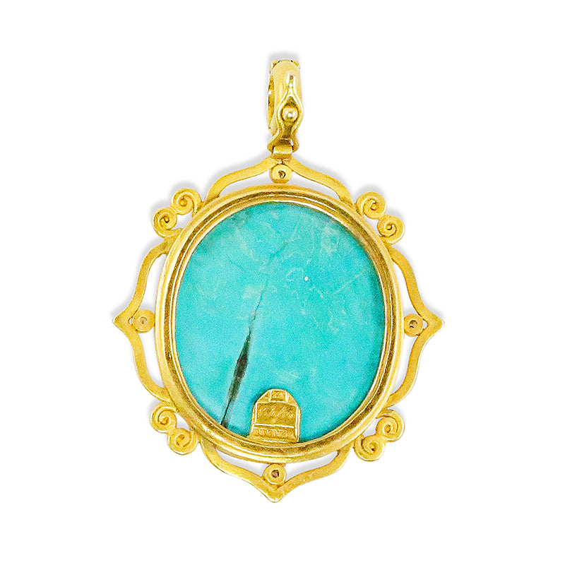 "Seated Buddha" Pendant (Arizona Turquoise, 18k, 22k Gold)