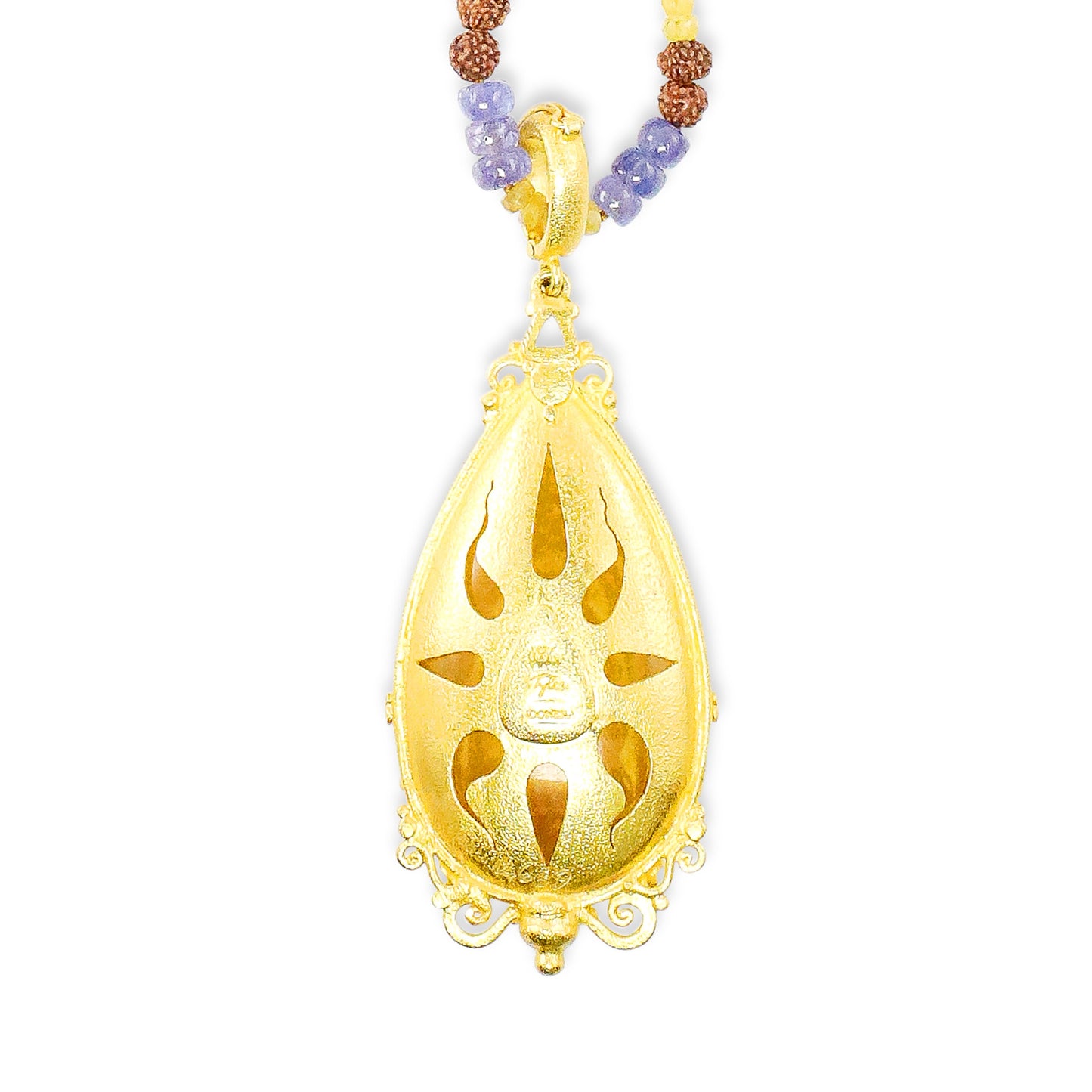 "Candi Buddha" Pendant (Amber, Tanzanite, 22k, 18k Gold)