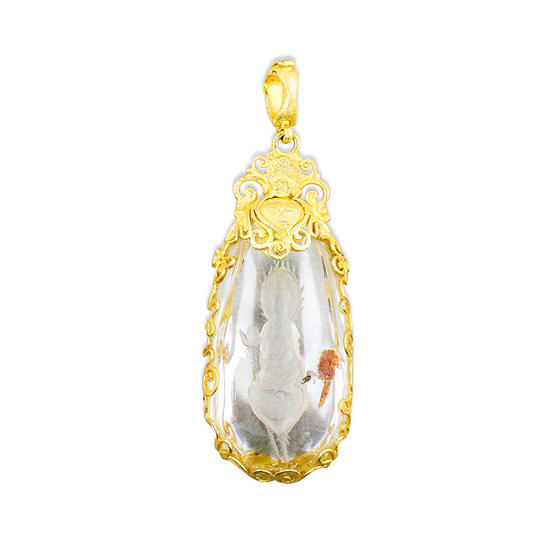 "Seated Lotus Buddha" Pendant (Hand-Carved Quartz Crystal, Ruby, 18k, 22k Gold)