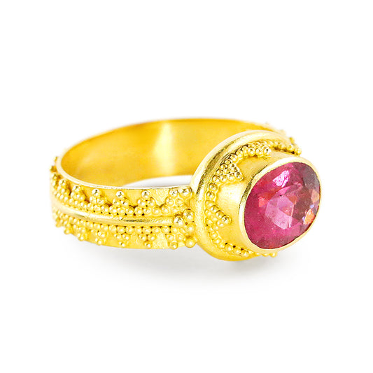 "Fancy Sparkler" Ring (Rubellite Tourmaline, 22k Gold)