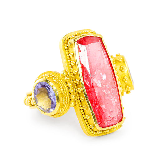 "Adrienne" Ring (Rhodonite, Tanzanite, 22k Gold)