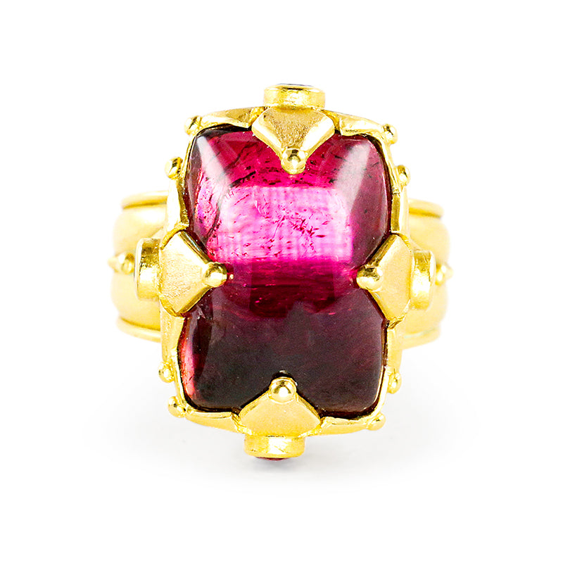 "Maltese" Ring (Rubellite Tourmaline, Pink Sapphire, 22k Gold)