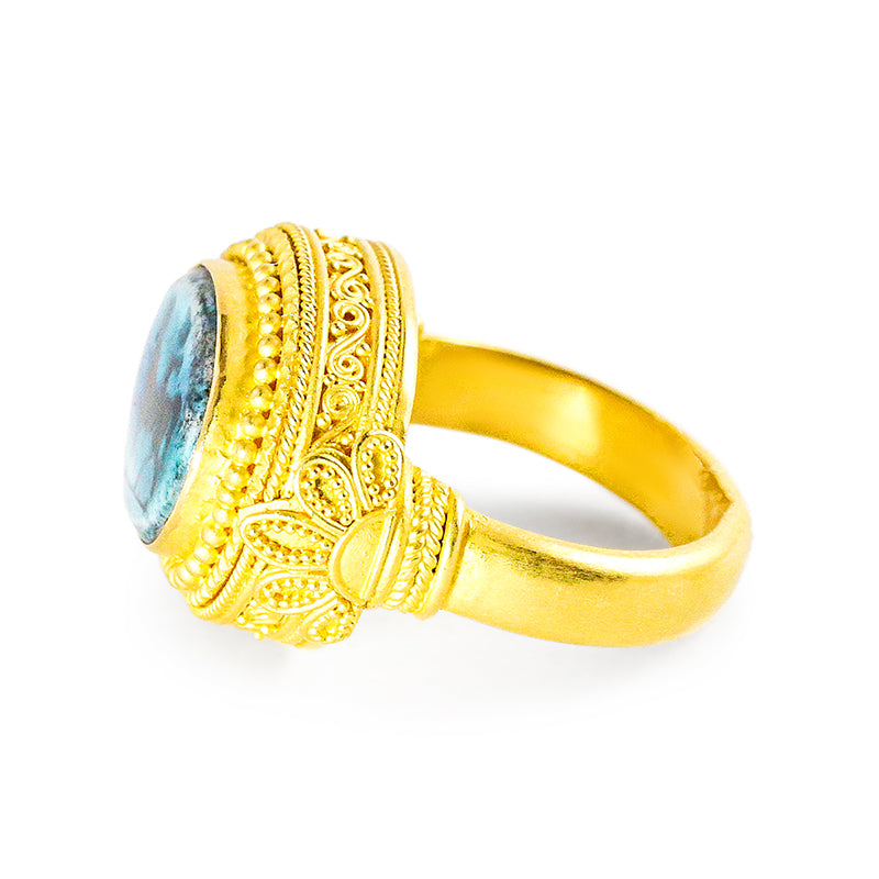 "Mycenae" Ring (Roman Faience Artifact, 22k Gold)