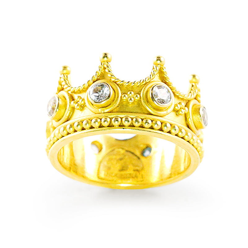 "Crown Princess" Ring (White Cambodian Zircon, 22k Gold)