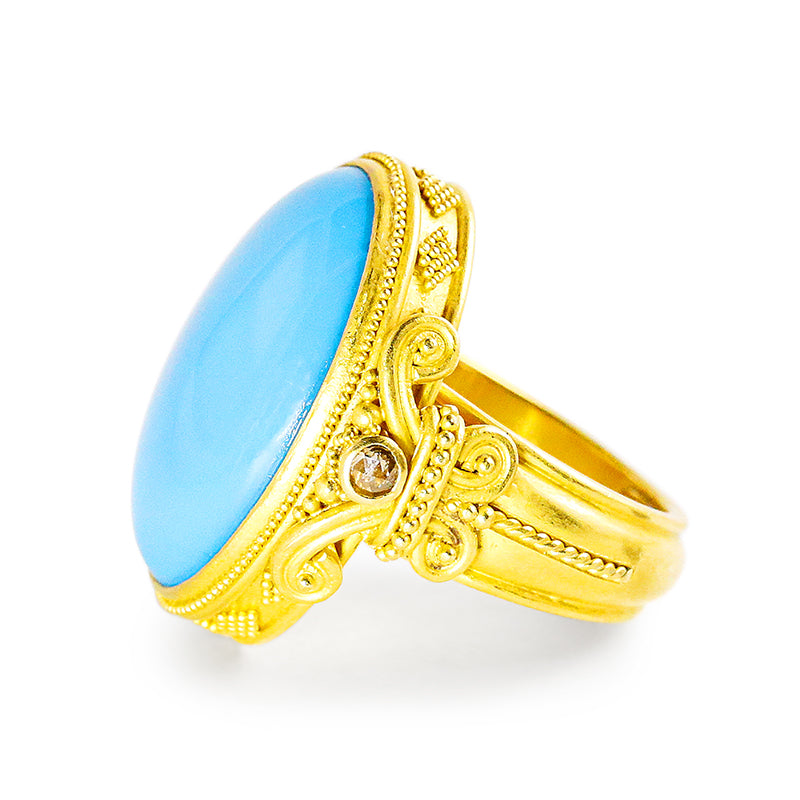 "Fleur de Lys" Ring (Sleeping Beauty Turquoise, Diamond, 22k Gold)