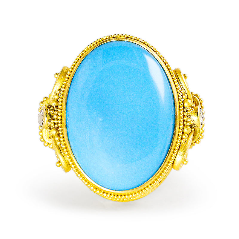 "Fleur de Lys" Ring (Sleeping Beauty Turquoise, Diamond, 22k Gold)