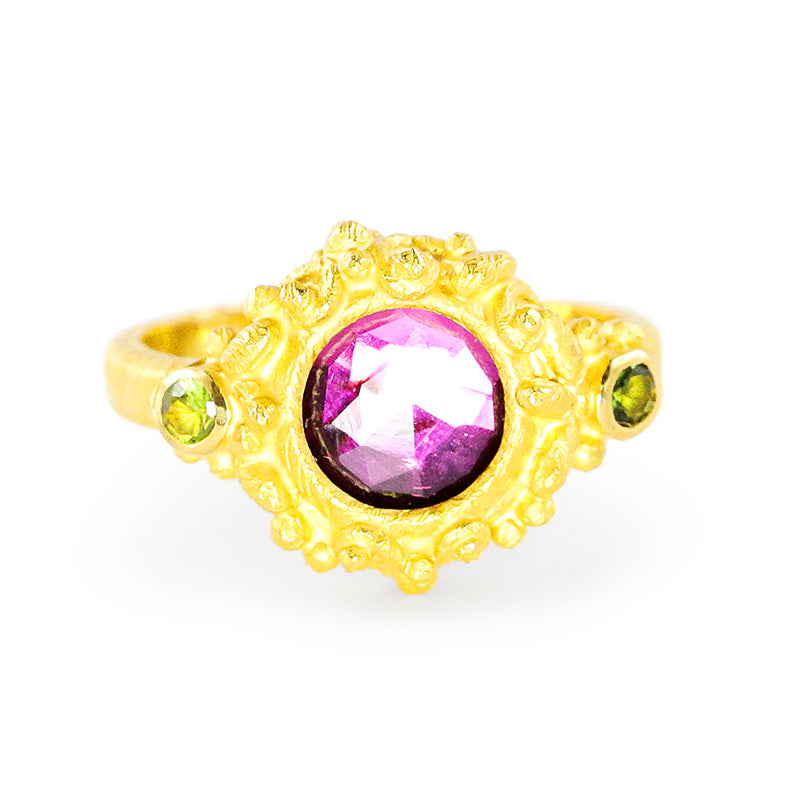 "Faerie" Ring (Rubellite and Green Tourmaline, 22k Gold)