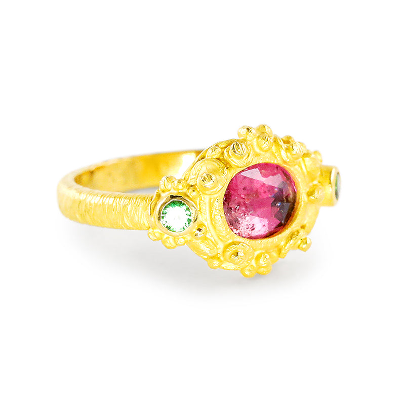 "Faerie" Ring (Pink and Green Tourmaline, 22k Gold)