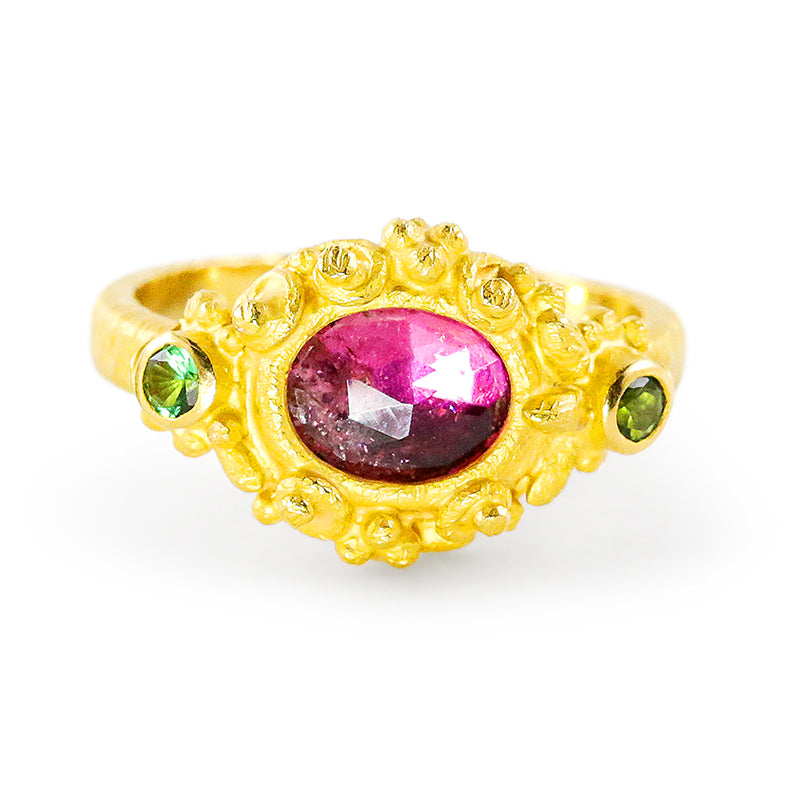 "Faerie" Ring (Pink and Green Tourmaline, 22k Gold)