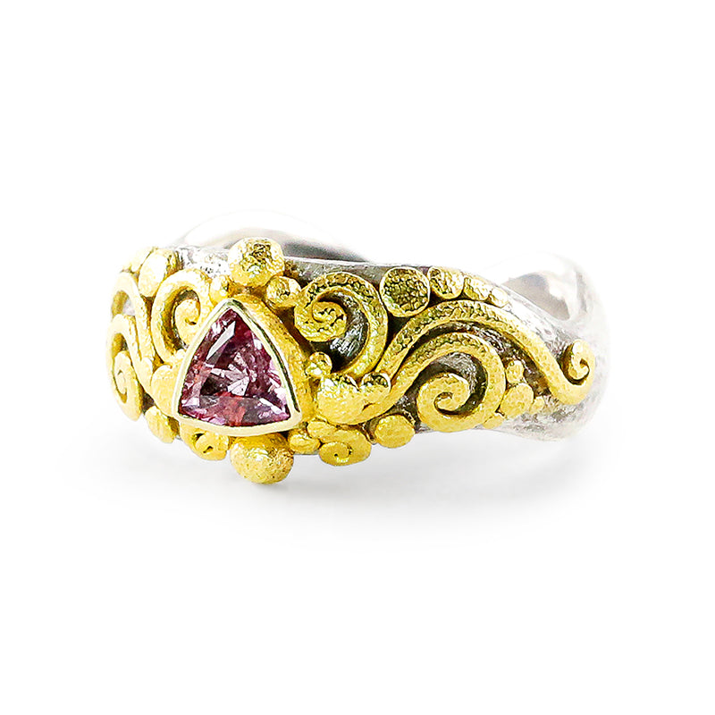 "Glastonbury" Ring (Pink Sapphire, 22k Gold, Sterling Silver)