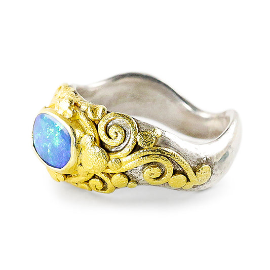 "Glastonbury" Ring (Australian Opal, 22k Gold, Sterling Silver)