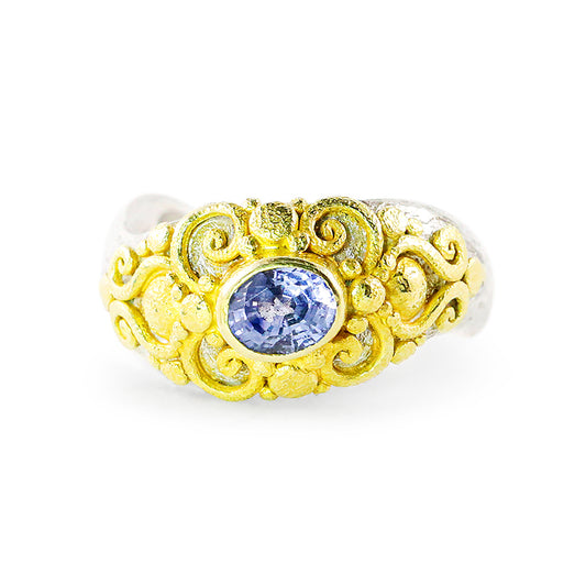 "Glastonbury" Ring (Blue Sapphire, 22k Gold, Sterling Silver)
