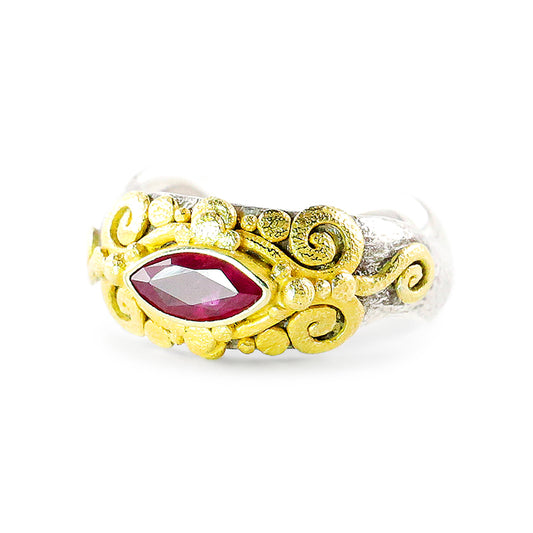 "Glastonbury" Ring (Ruby, 22k Gold, Sterling Silver)