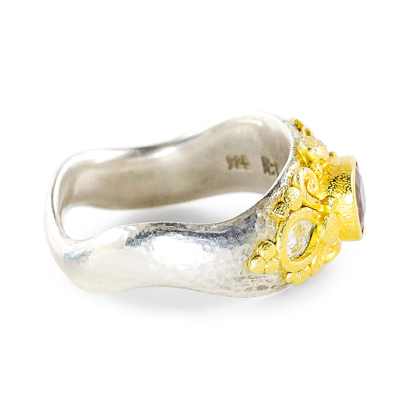 "Glastonbury" Ring (Orange Sapphire, 22k Gold, Sterling Silver)