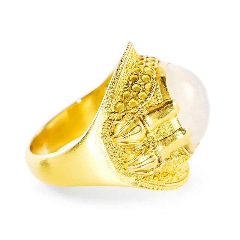 "Ramses" Ring (Rainbow Moonstone, 22k Gold)