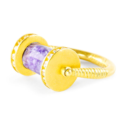 "Fancy Horus" Ring (Charoite, White Sapphire, 22k Gold)