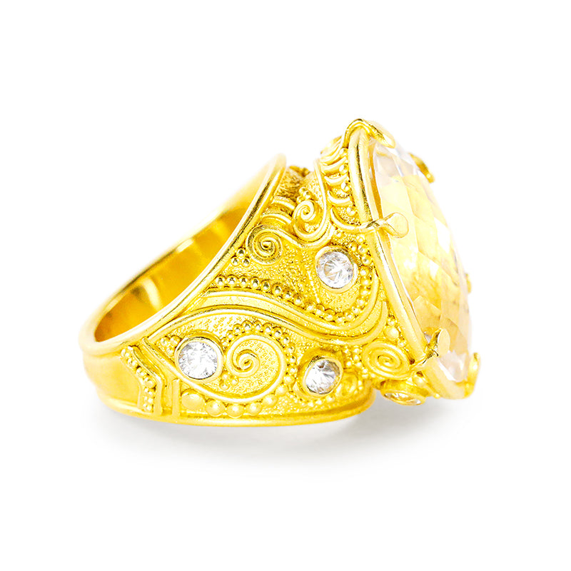 "Klimt" Ring (White Topaz, White Cambodian Zircon, 22k Gold)