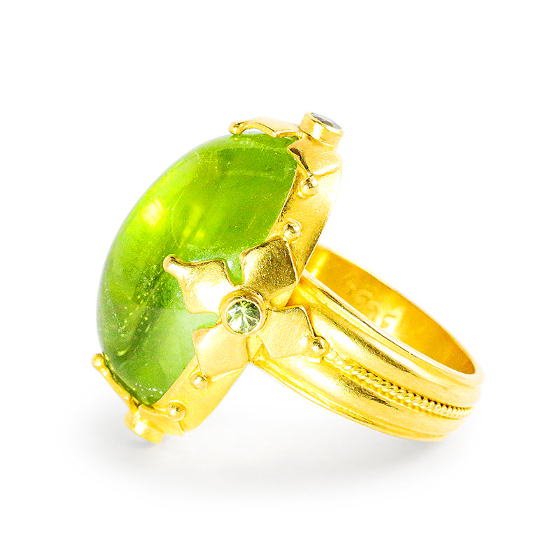 "Maltese" Ring (Peridot, Green Garnet, 22k Gold)